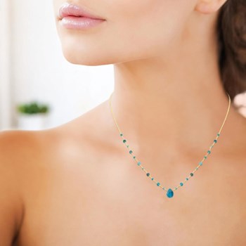 Collier goutte d'eau apatite pierre naturelle suite de perles Plaqué OR 750 3 microns