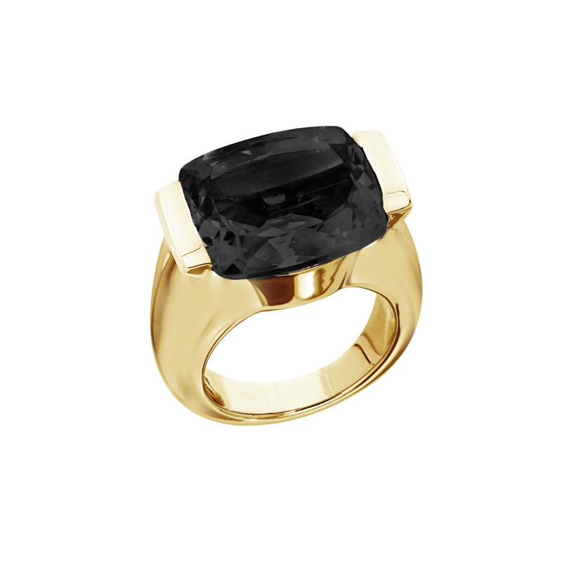 Bague Maia Argent  Doré Pierre Quartz Noir