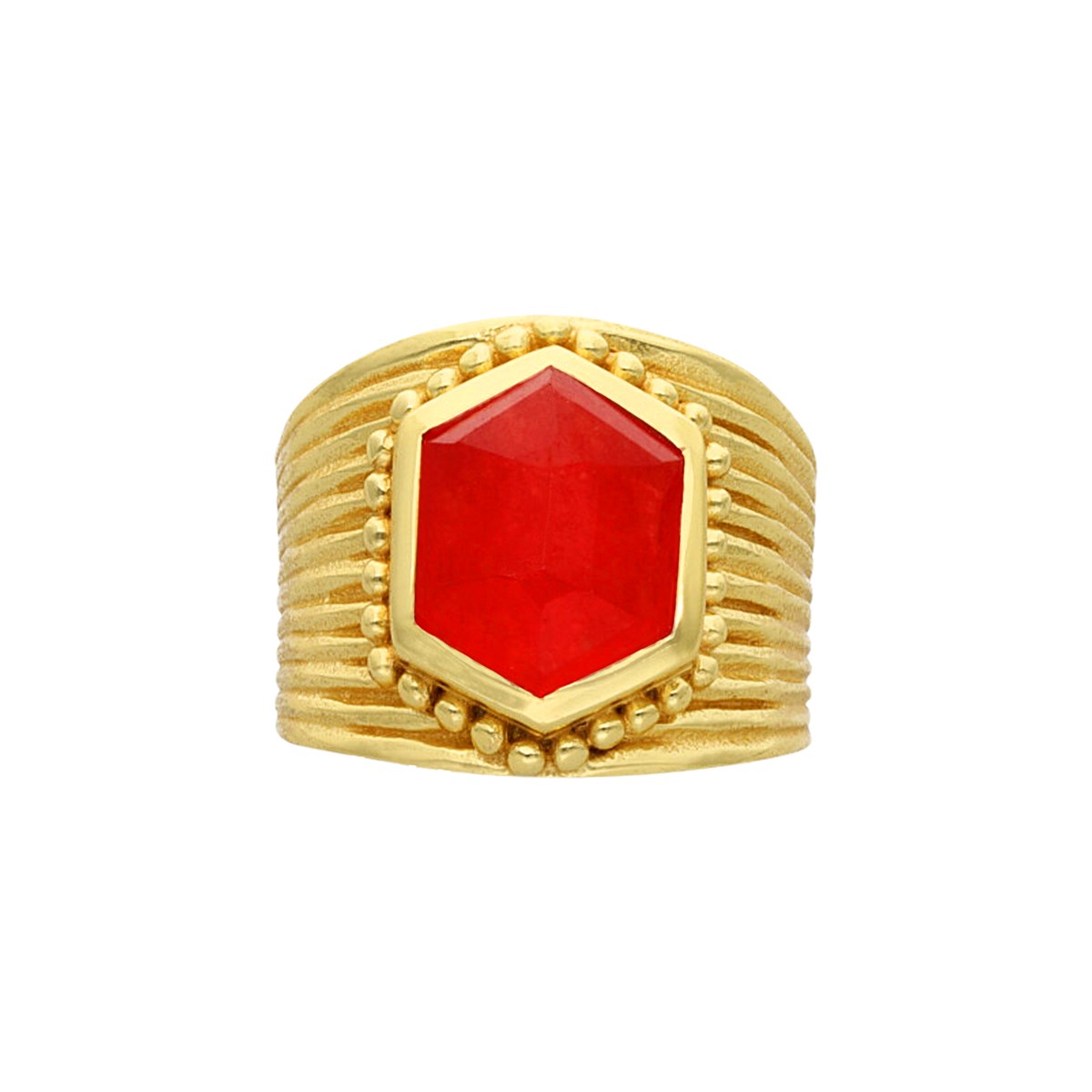 Bague Argent Doré Antique Pierre Naturelle Jade Rouge