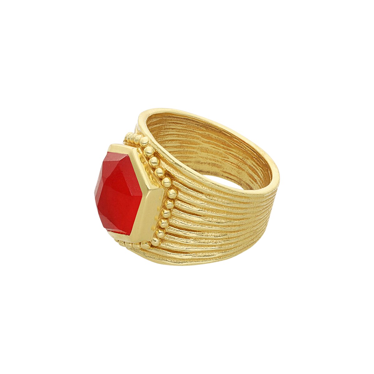 Bague Argent Doré Antique Pierre Naturelle Jade Rouge - vue 2