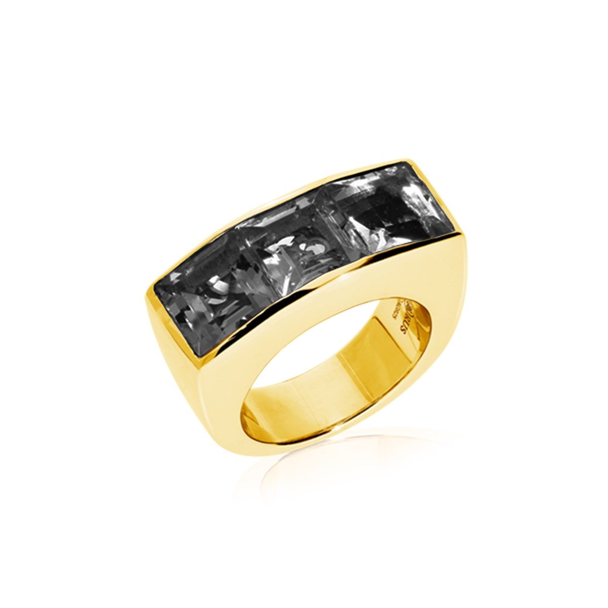 Bague Seth Argent Doré Pierre Carré Noir