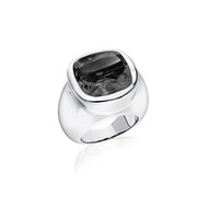 Bague Venus Argent Rhodié Pierre Quartz Noir