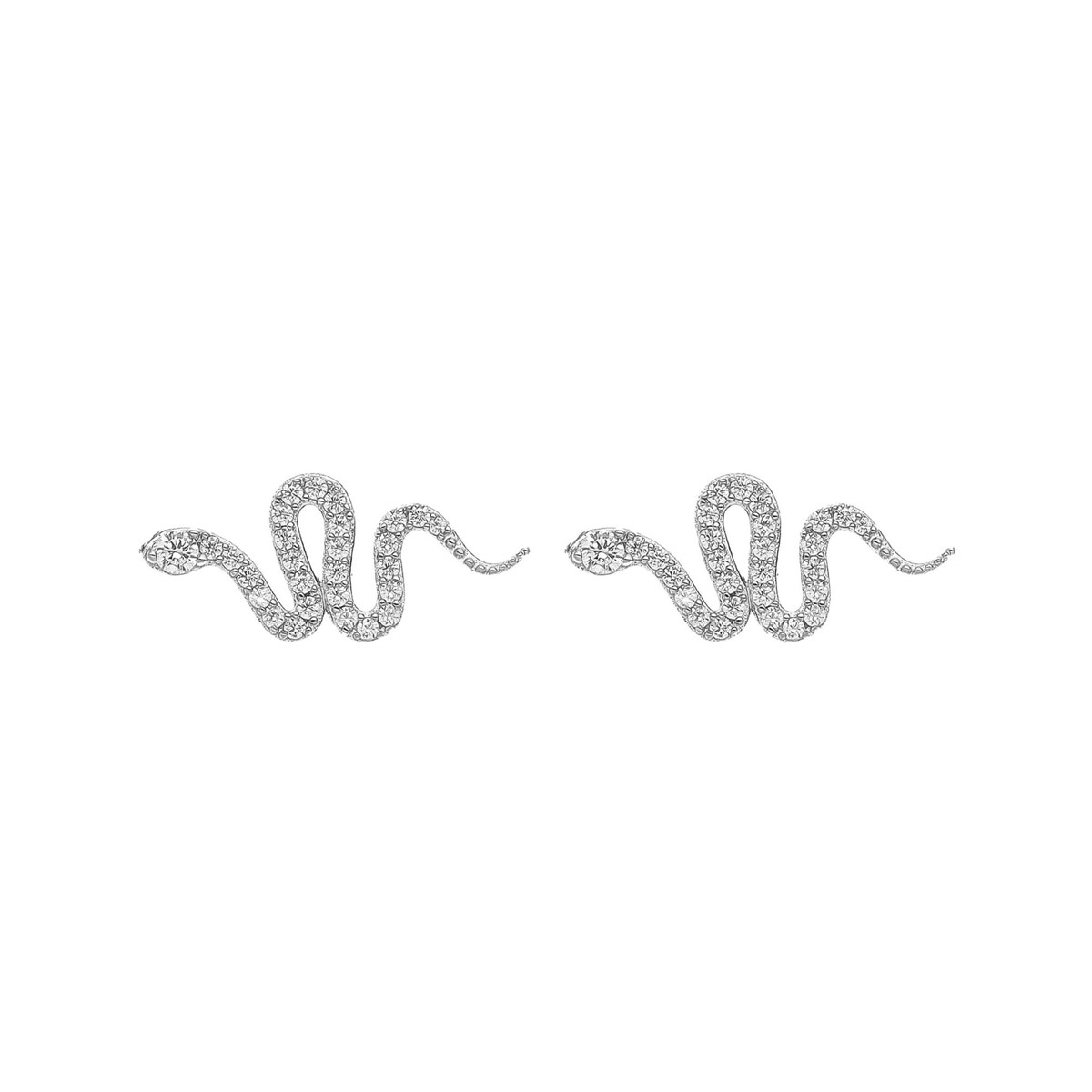 Boucles D'oreilles Argent Rhodié Serpent Serties Zirconium Blanc