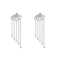 Boucles D'oreilles Pluie D étoiles Argent Rhodié Serties Zirconium Blanc