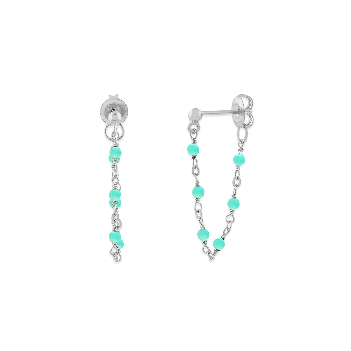 Boucles D Oreilles Argent Rhodié Chaine Et Pierres Naturelles Amazonite