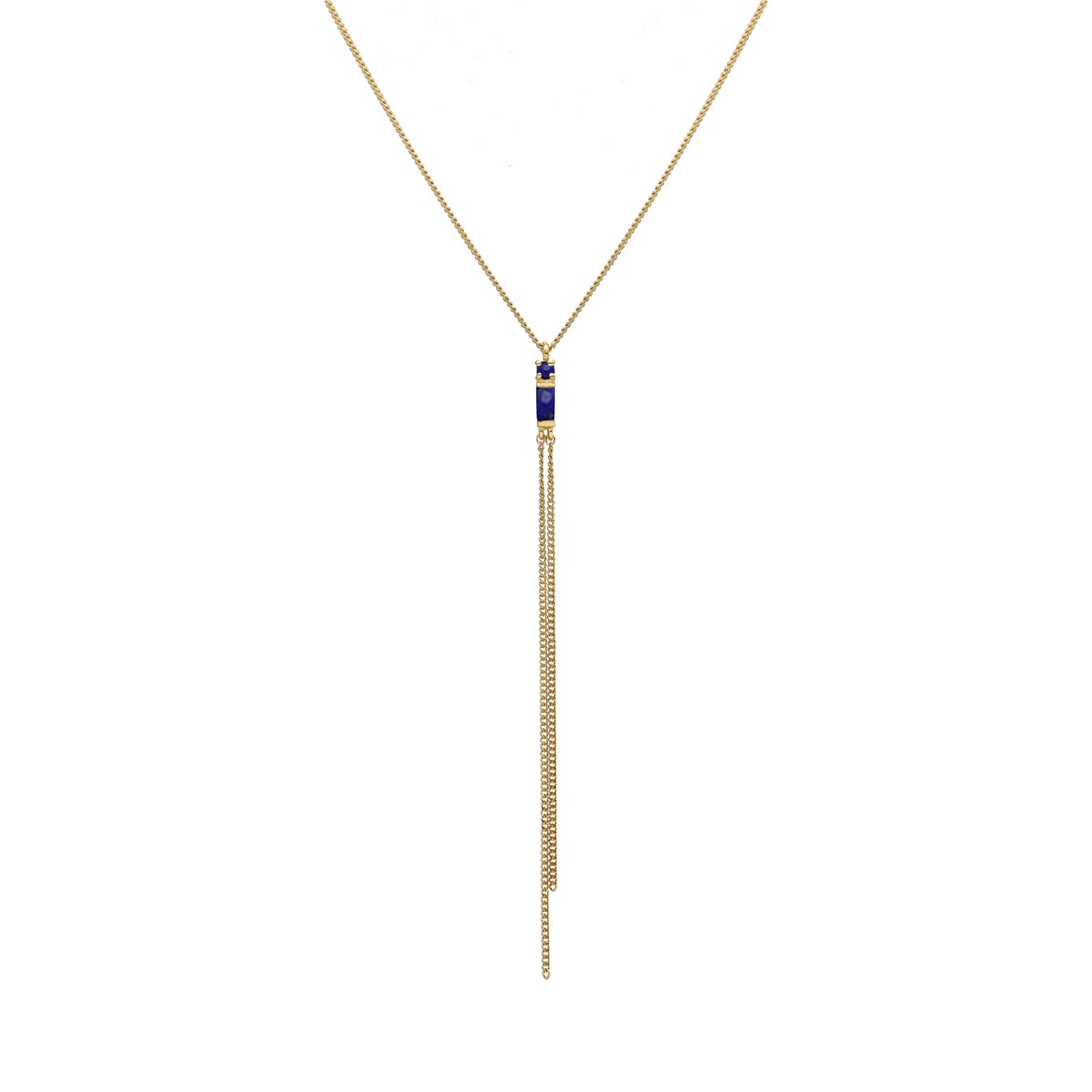 Collier Cravate Argent Doré Doubles Chaînes Pierre Lapis