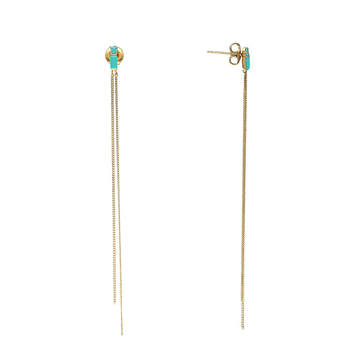 Boucles D'oreilles Argent Doré Pendantes Pierre Turquoise