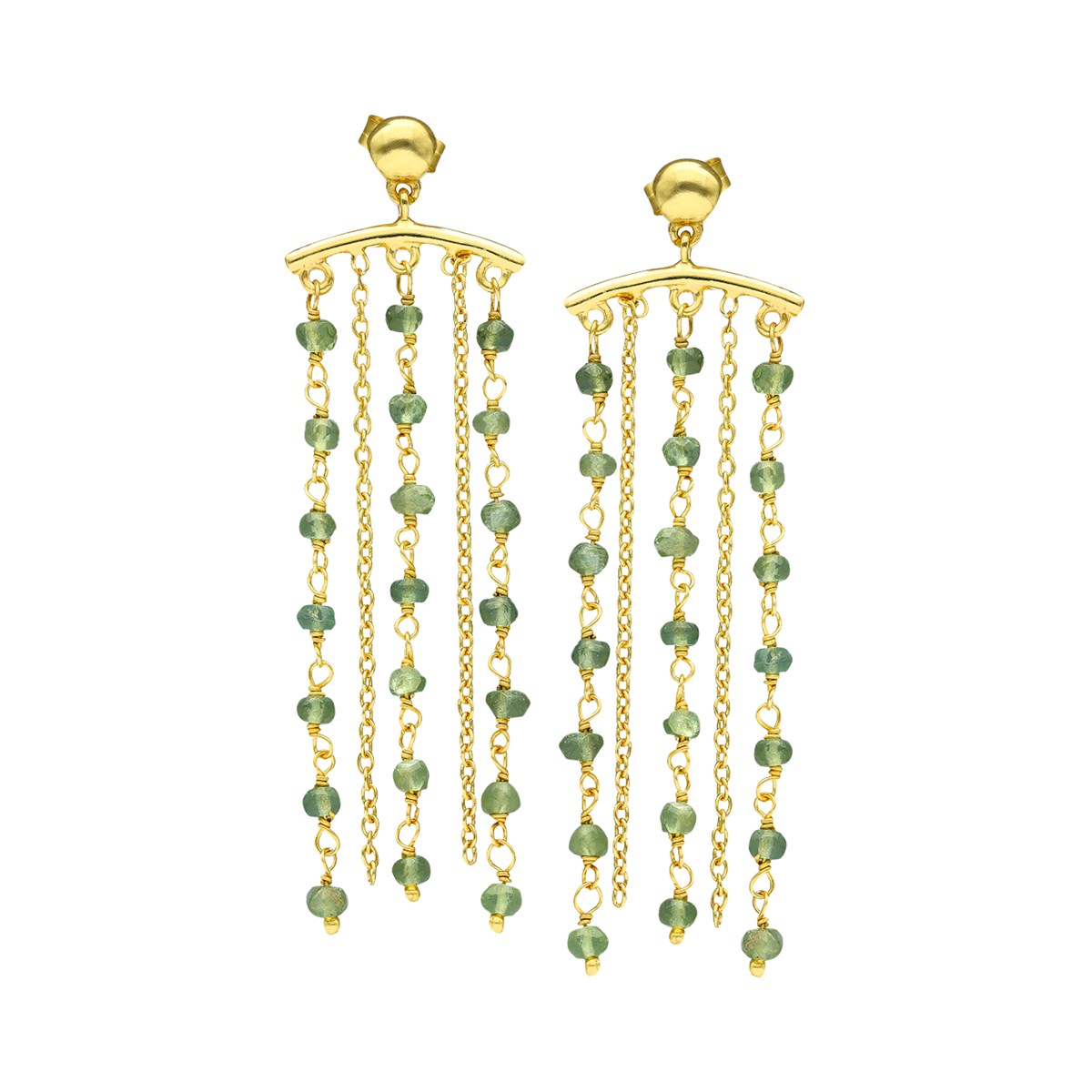 Boucles D'oreilles Fil Argent Doré Multi-chaines Pierres Naturelles Aventurine