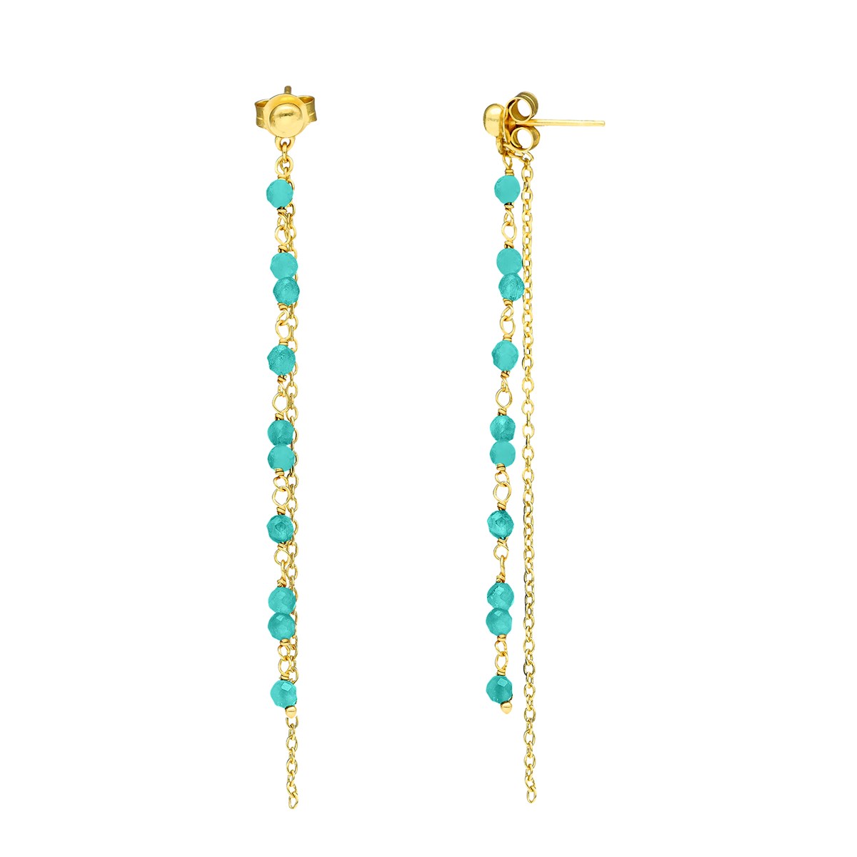 Boucles D'oreilles Pendantes Argent Doré Pierres Turquoise