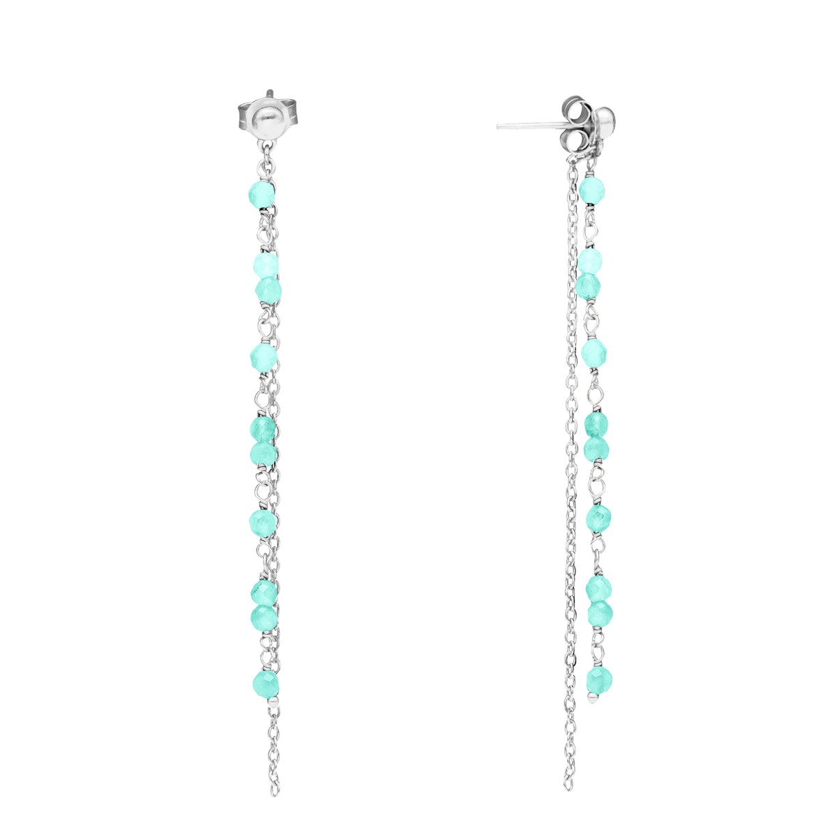 Boucles D'oreilles Pendantes Argent Rhodié Pierres Amazonite