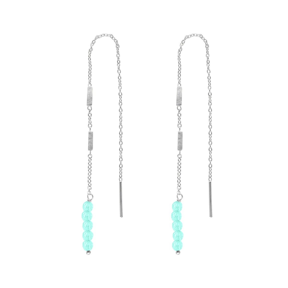 Boucles D'oreilles Fil Argent Rhodié Pierres Naturelles Amazonite