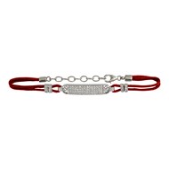 Bracelet Argent Rhodié Cordon Rouge Plaque Rectangle Zirconium Blanc16 cmcm