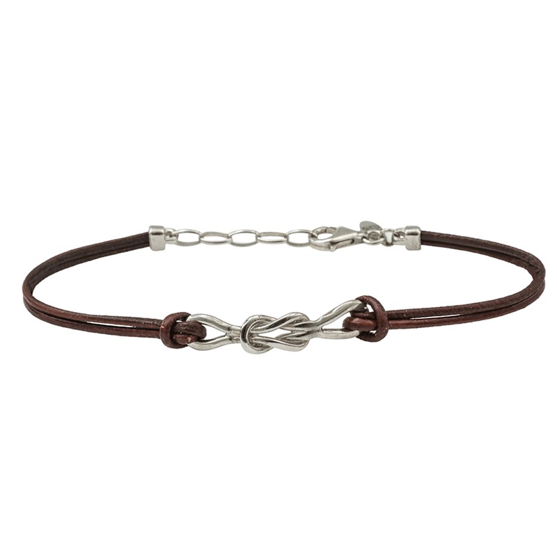 Bracelet Homme Argent Torsadé Cordon Cuir Marron