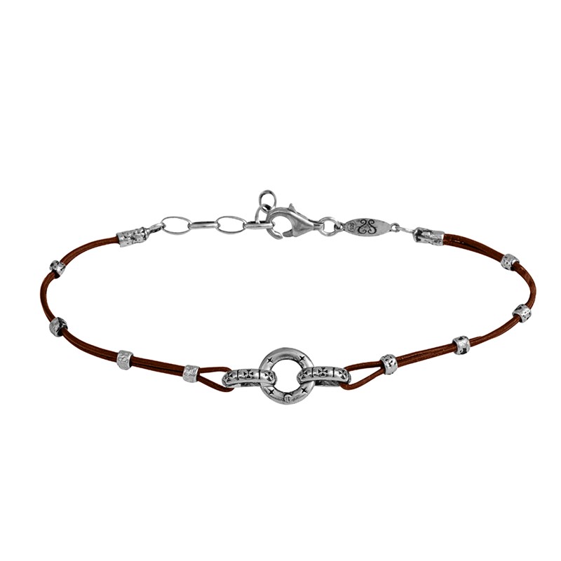 Bracelet Cercle En Argent Cordon Marron