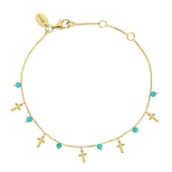 Bracelet Argent Doré Motif Croix Et Pierres Turquoise