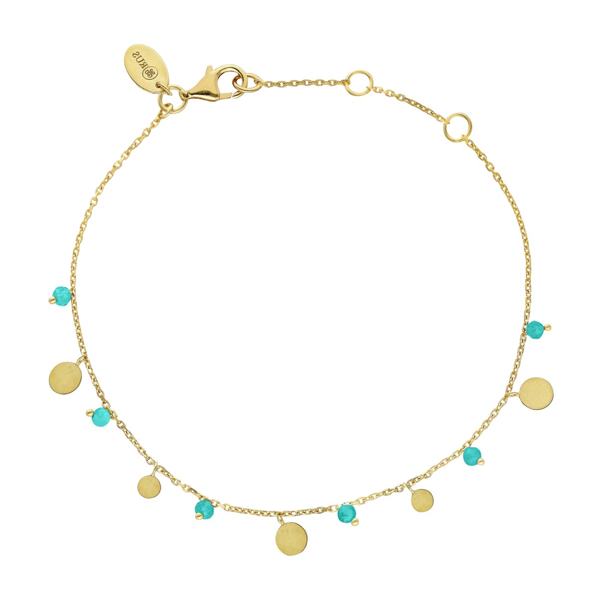 Bracelet Argent Doré Pampilles Et Pierres Turquoise