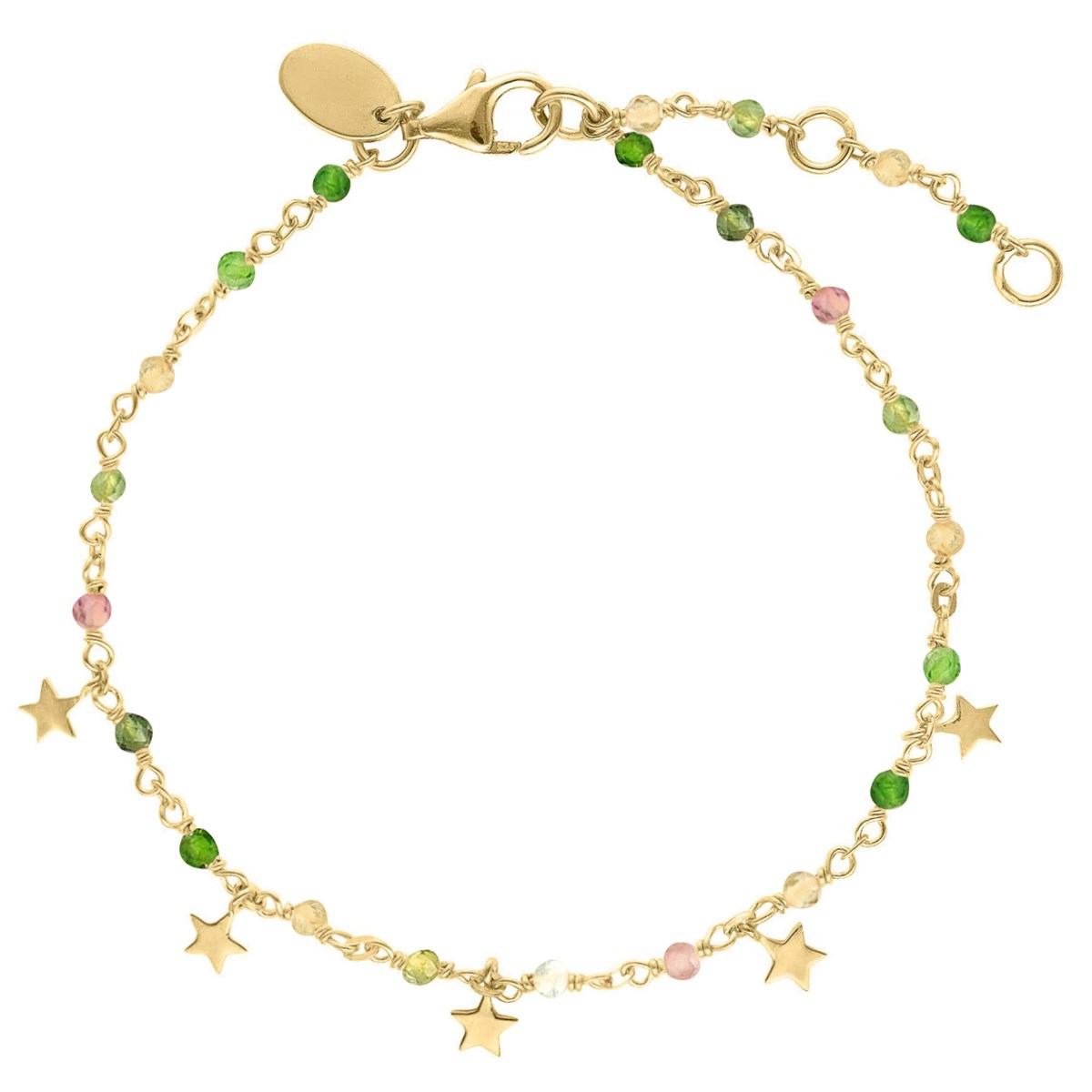Bracelet Argent Doré étoiles Pierres Naturelles Multi-tourmalines