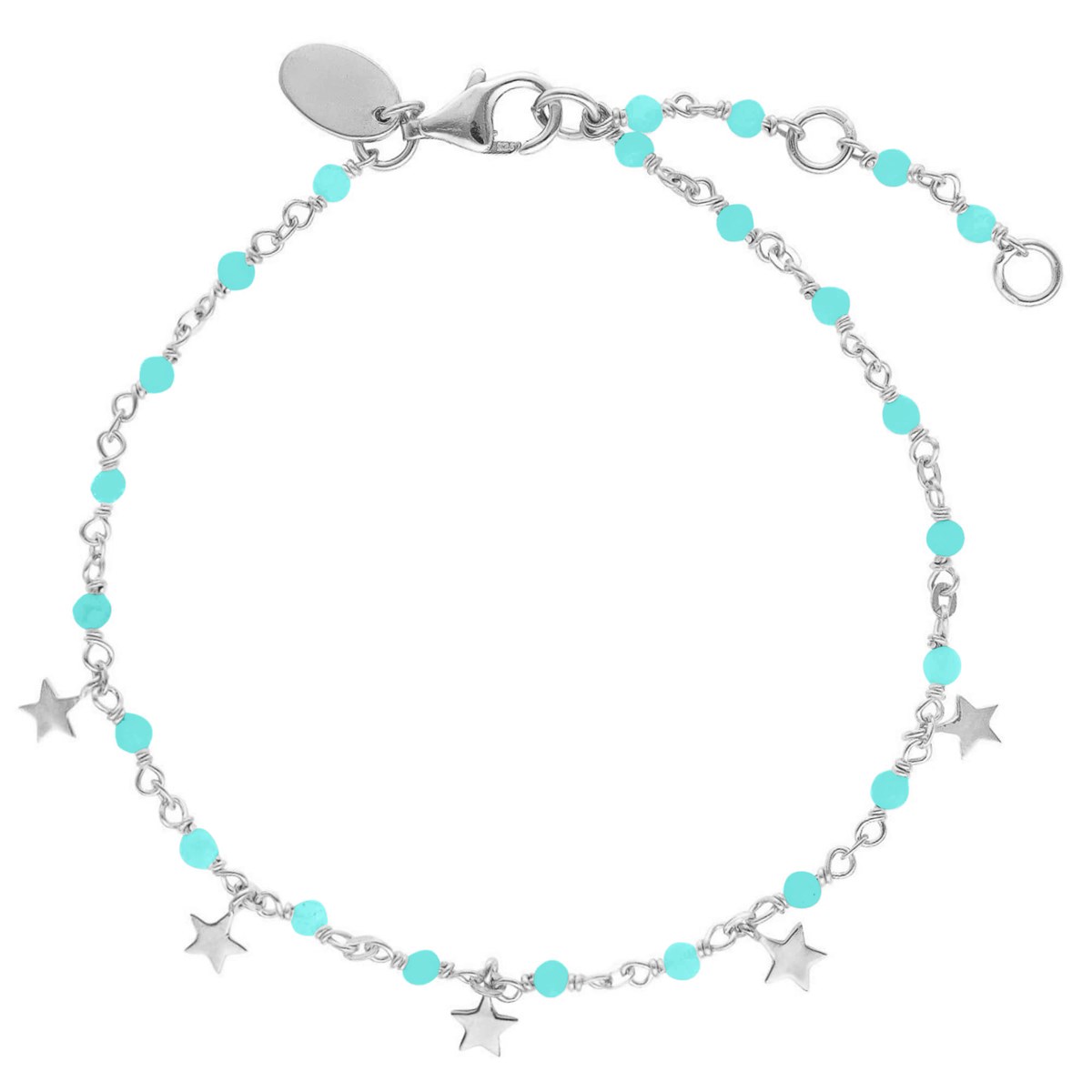 Bracelet Argent Rhodié étoiles Pierres Naturelles Amazonite