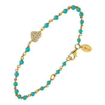 Silver Bracelet Gold Heart Set White Turquoise Stones