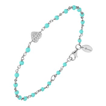 Rhodium Silver Heart Bracelet Set with White Amazonite Stones