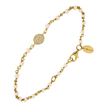 Silver Bracelet Gold Medallion White Set With Pink Opal Stones