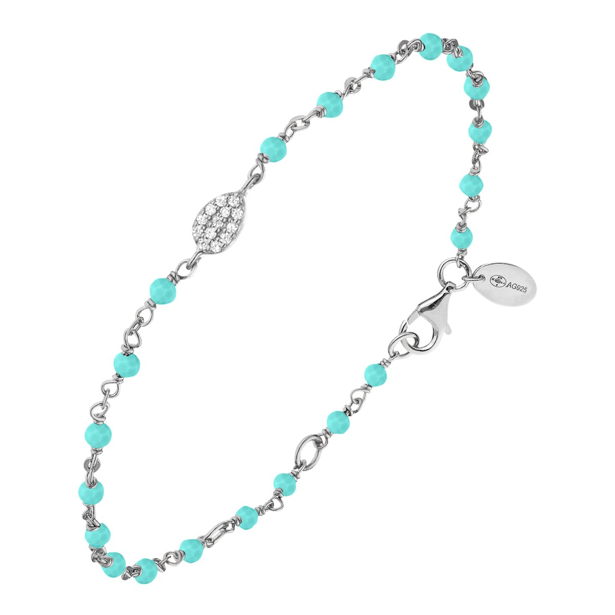 Bracelet Argent Rhodié Goutte Serti Blanc Pierres Amazonite