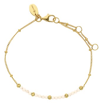 Silver Bracelet Gold Tassels And Natural Gemstones Pink Opal