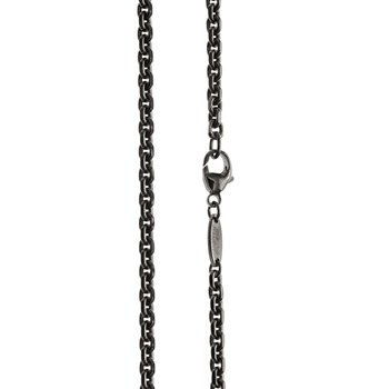 Chaine Argent Massif Maille Forçat Facettée Noire - Taille 50 cm