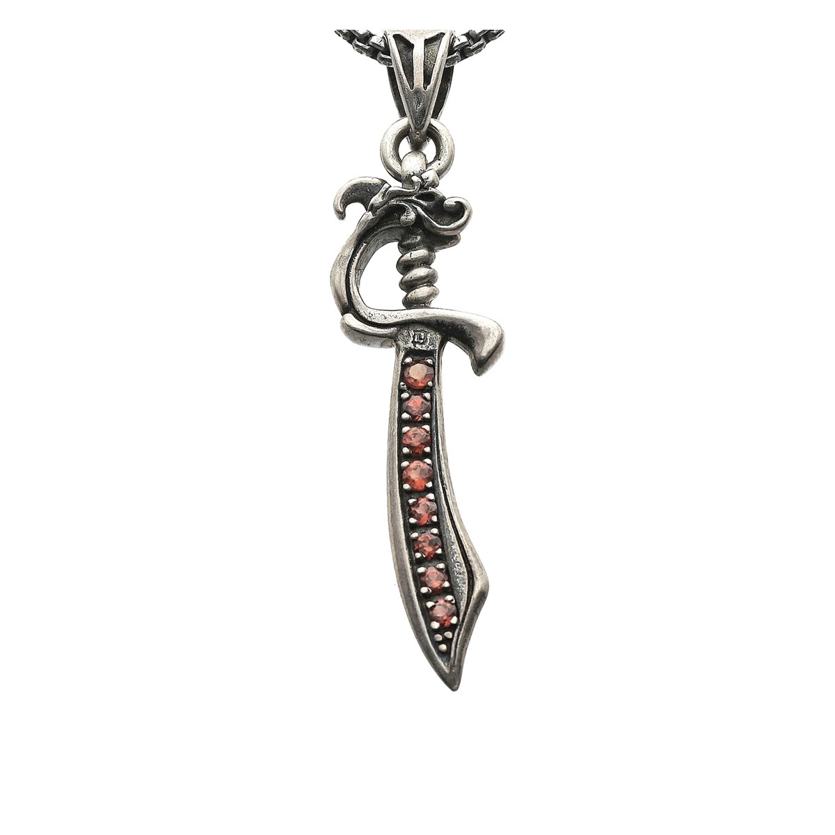 Collier Argent Pendentif Sabre Serti Pierre Grenat - vue 2