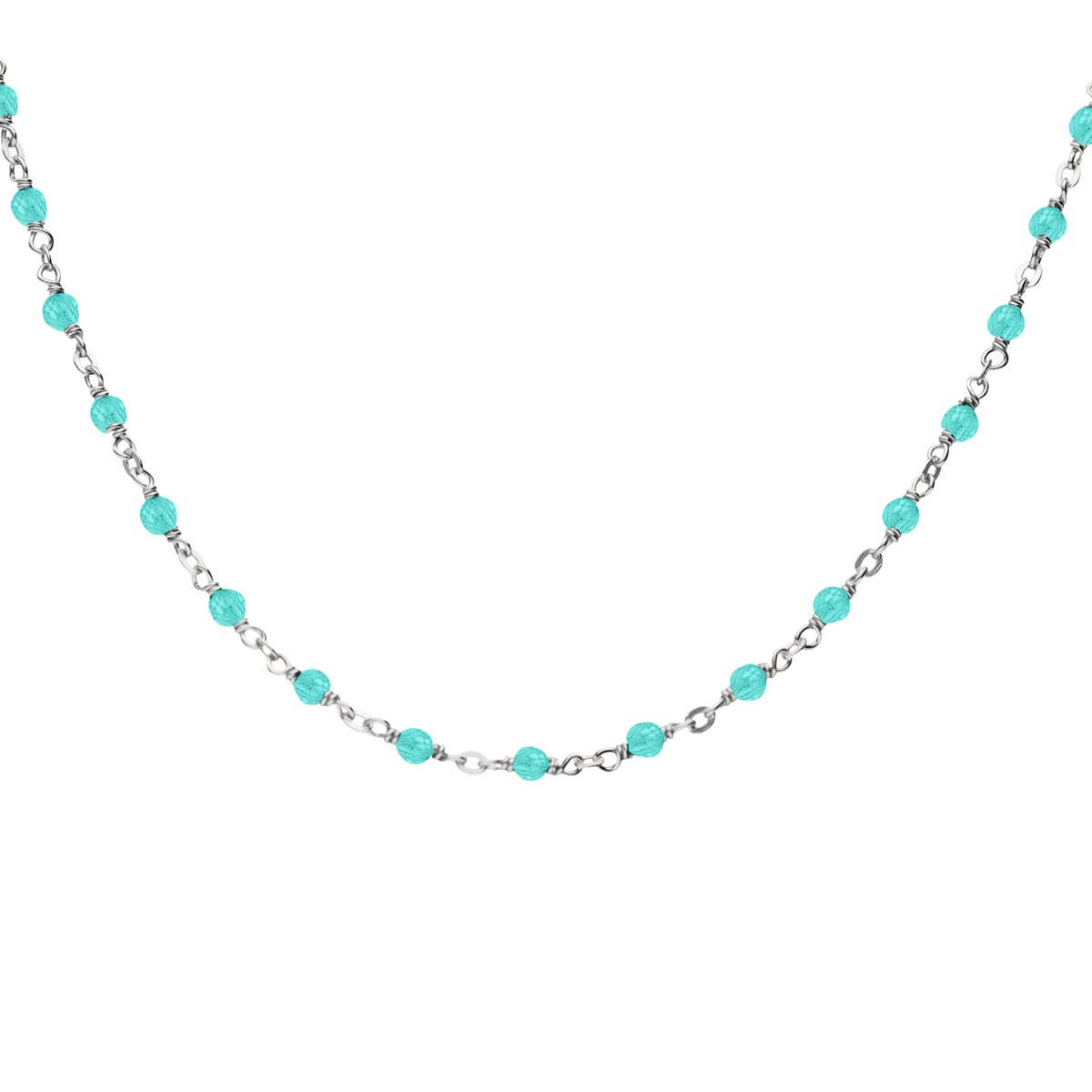 Collier Argent Rhodié Et Pierres Naturelles Amazonite