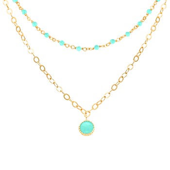 Zilveren Ketting Dubbele Gouden Ketting Kwastje Met Amazoniet Stenen