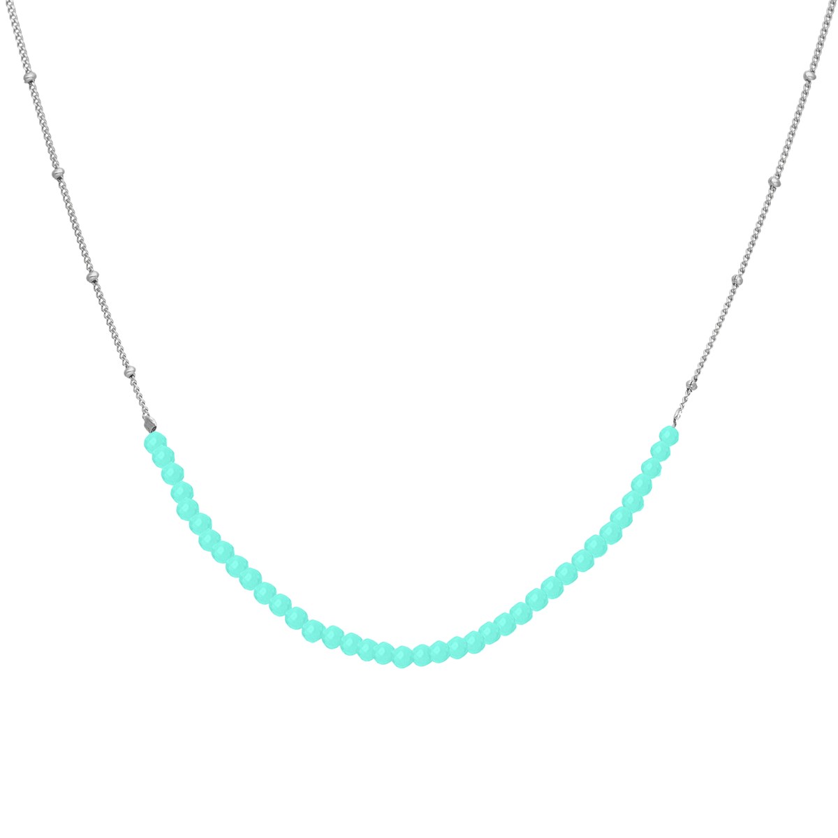 Collier Chaîne Argent Rhodié Avec Perles Amazonite