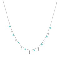 Collier Argent Rhodié Croix Et Pierres Naturelles Amazonite