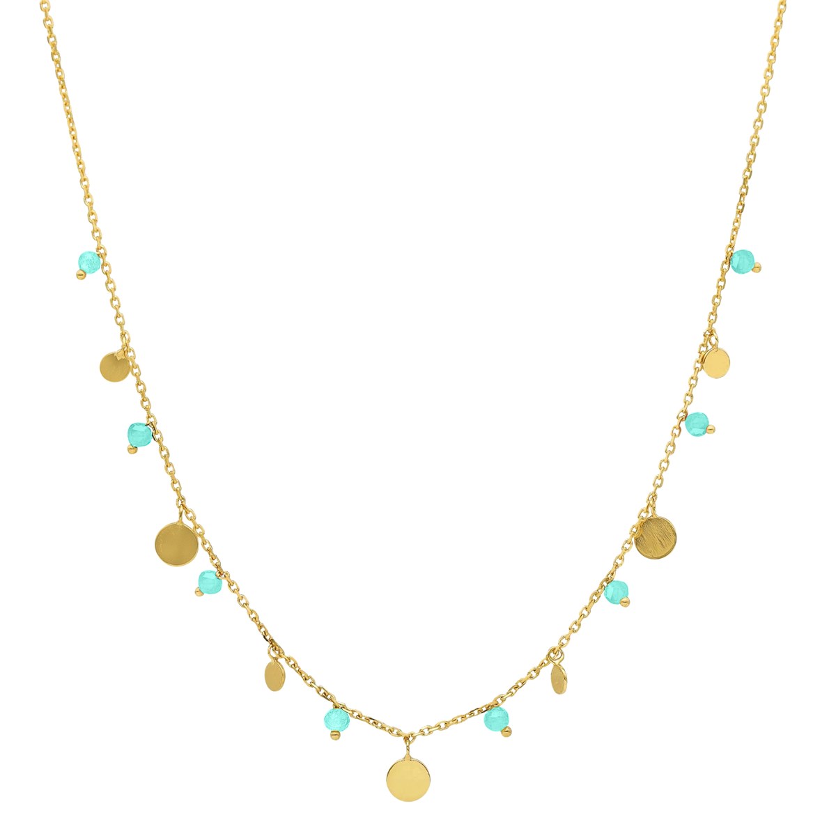 Collier Argent Doré Pampilles Et Pierres Amazonite