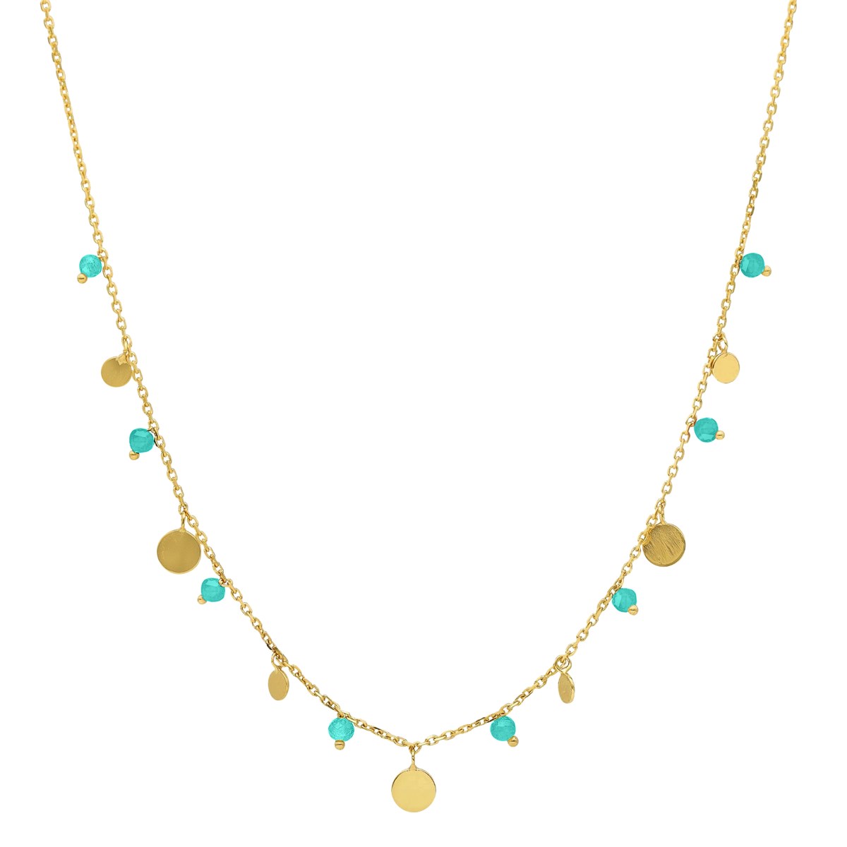 Collier Argent Doré Pampilles Et Pierres Turquoise