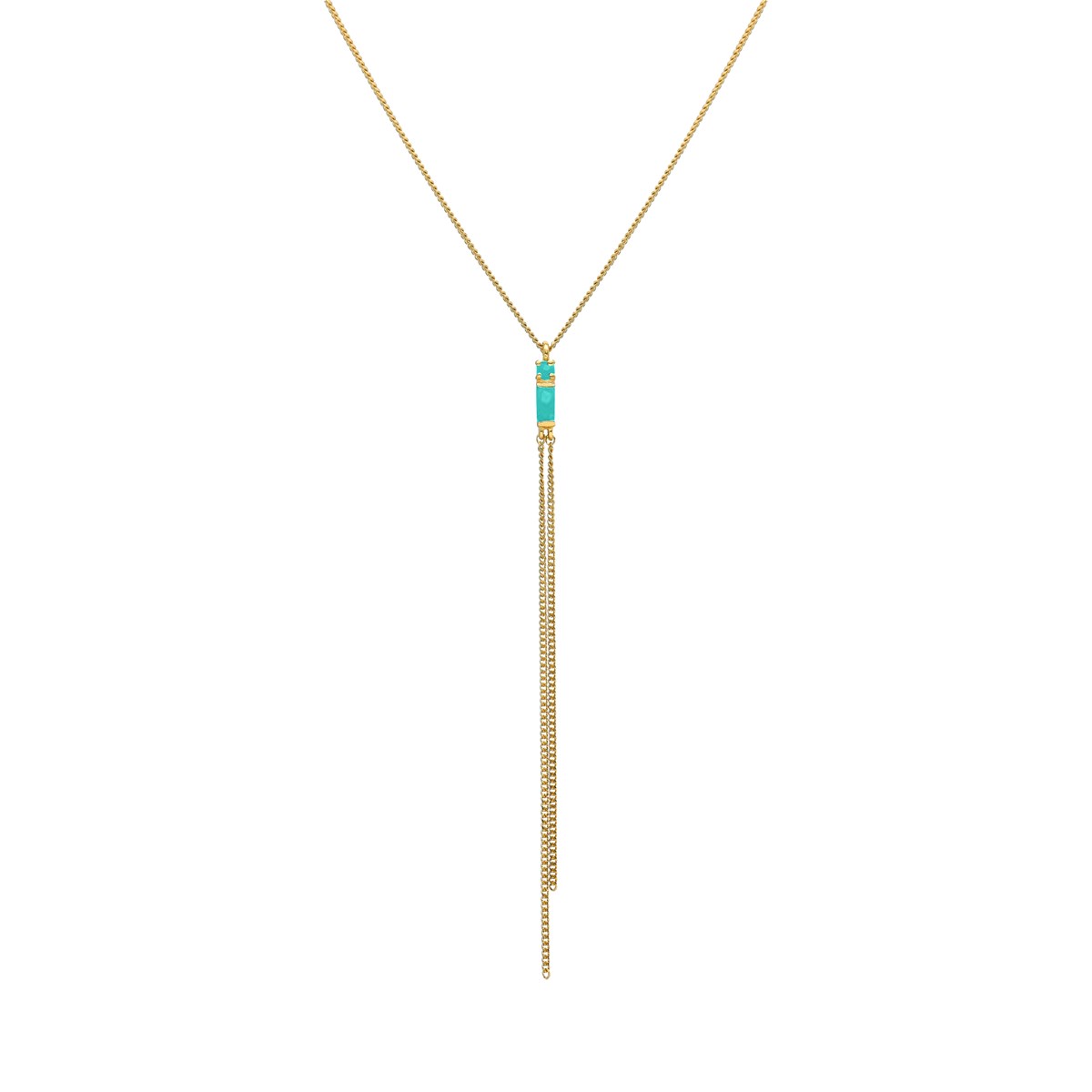 Collier Cravate Argent Doré Doubles Chaînes Pierre Turquoise