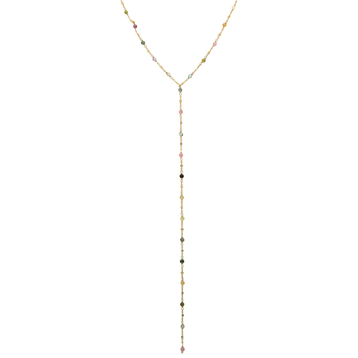 Collier Cravate Argent Doré Pierres Multi-tourmaline