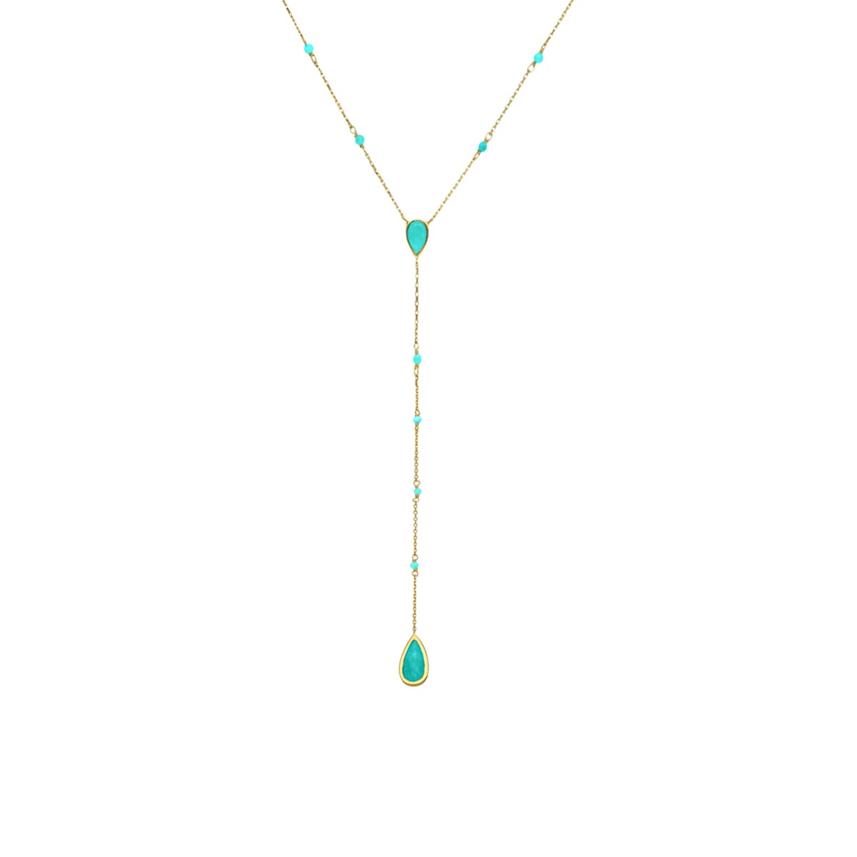 Collier Argent Doré Cravate Pierres Turquoise