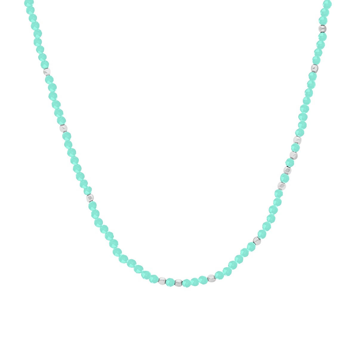 Collier Argent Rhodié Perles Naturelles Amazonite Et Rhodié