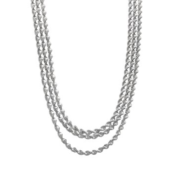 Rhodium zilveren driedubbele gedraaide diamanten mesh ketting