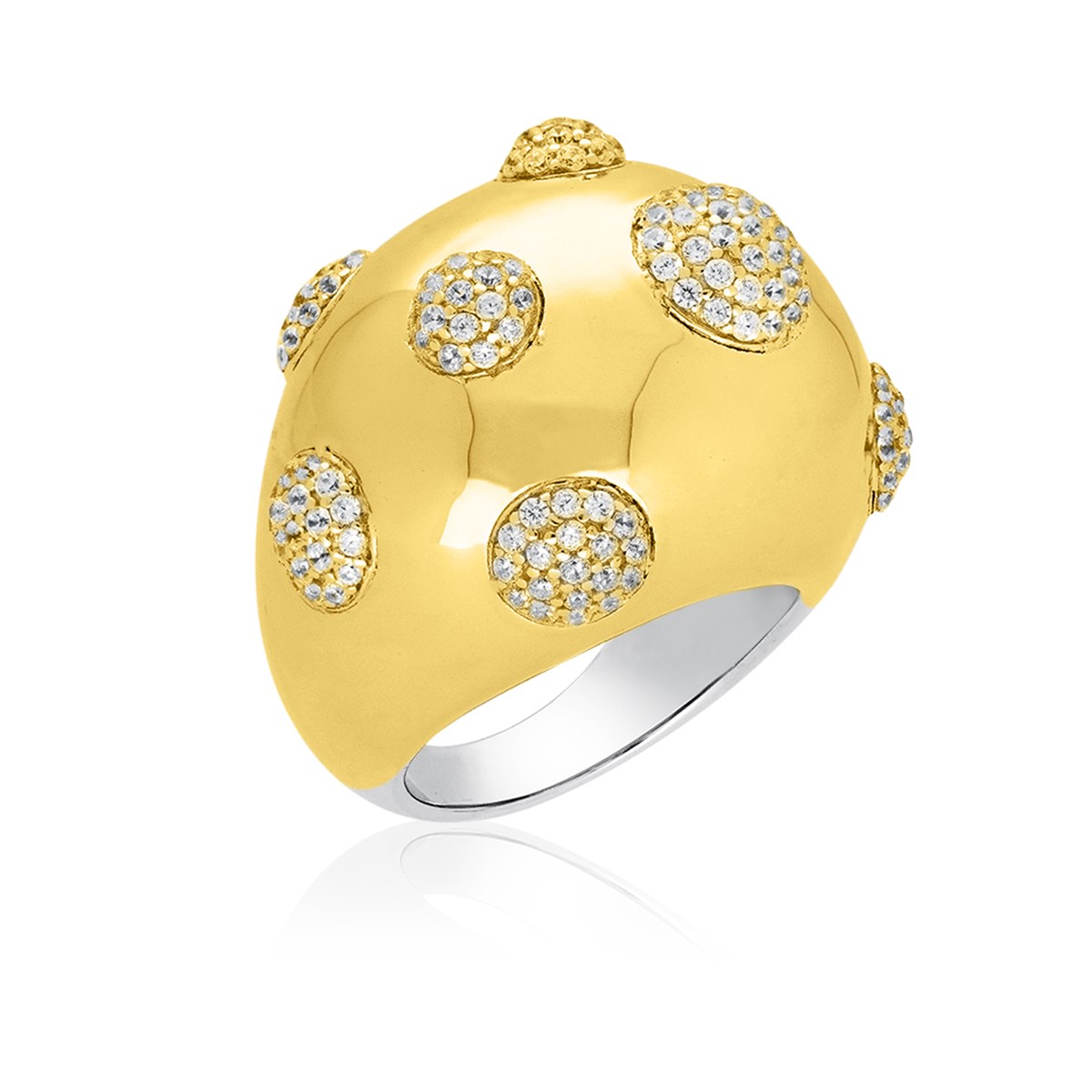 Bague Argent Doré Multi-coussins Serti Zirconiums Blanc