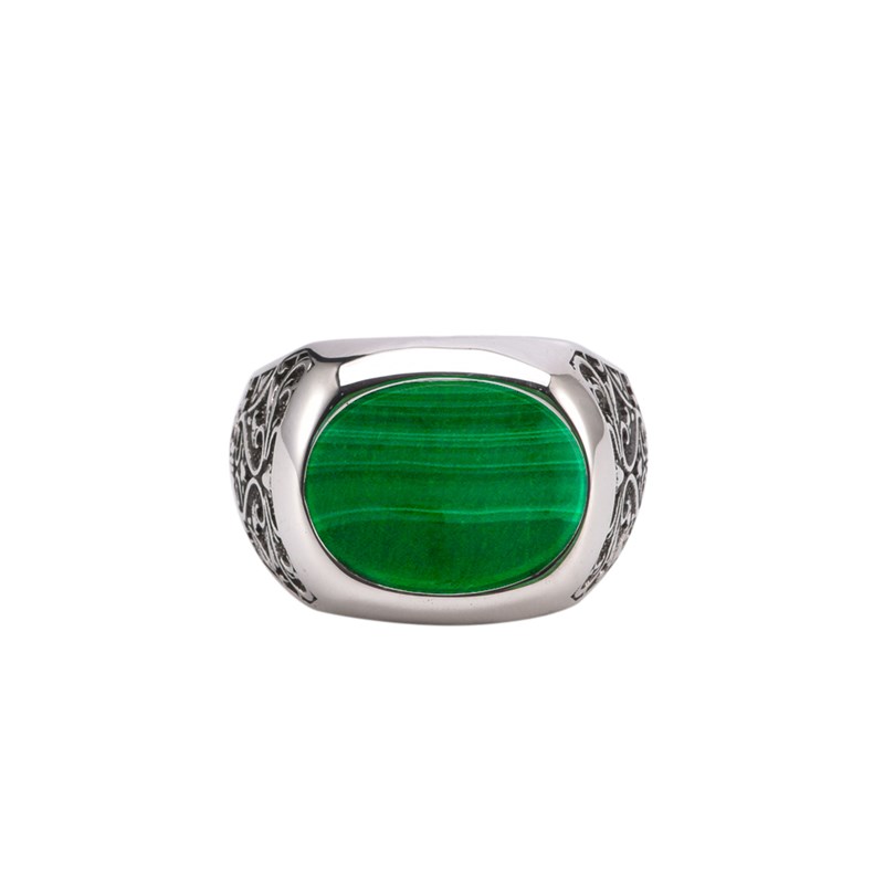 Bague Chevalière Homme Argent Noblesse Malachite Verte