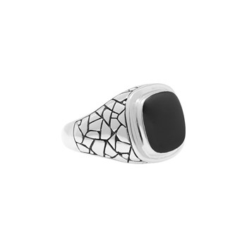 Bague En Argent Homme écaille Pierre Noire Onyx