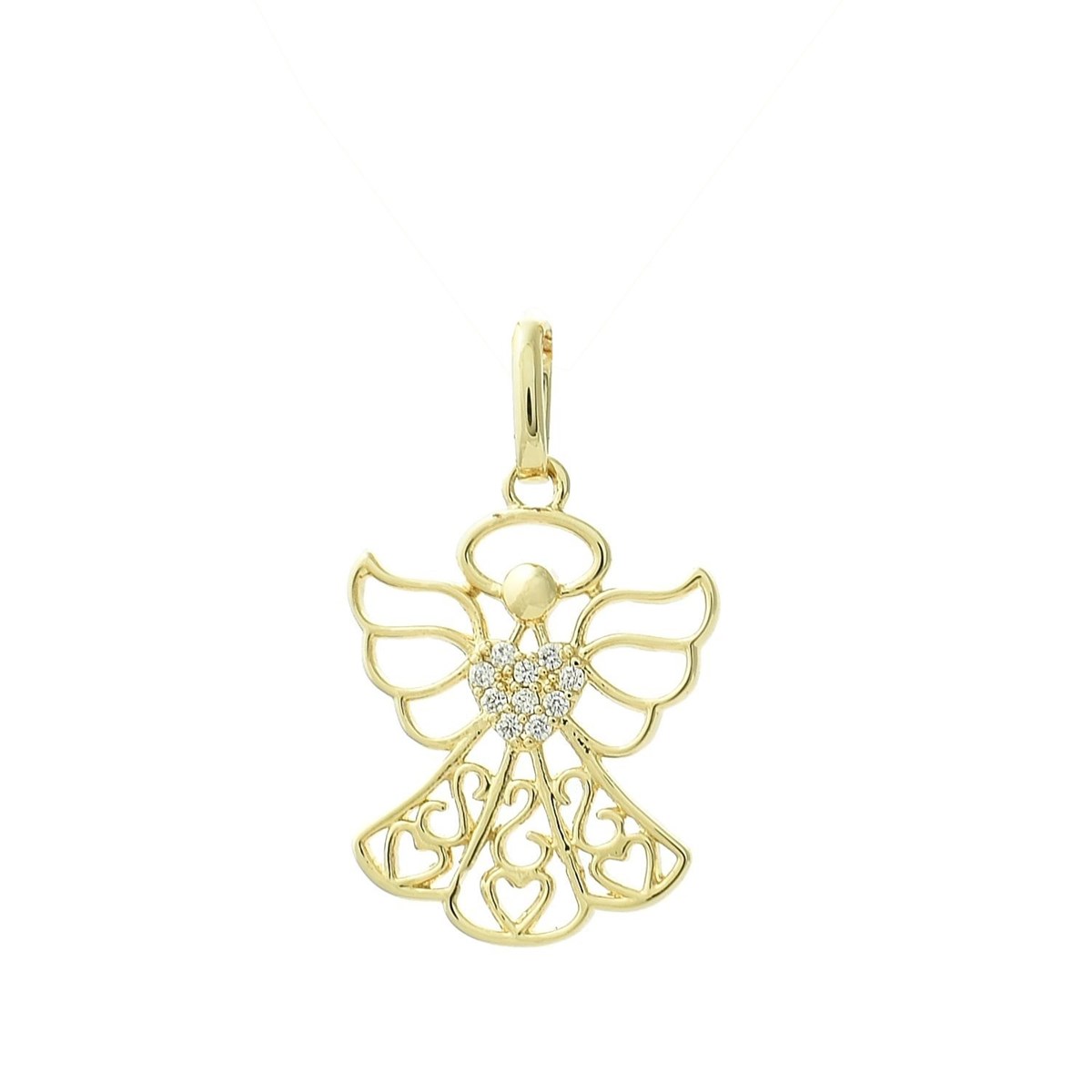 Pendentif ange protecteur coeur serti d'oxydes de zirconium Plaqué OR 750 3 microns