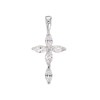 Pendentif croix sertie d'oxyde de zirconium ovale Argent 925 Rhodié - vue V1