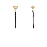 Boucles D'oreilles Argent Doré Pendantes Coeur Et étoile Pierre Spinelle Noire