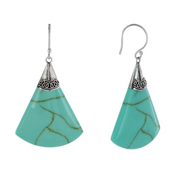 925 Sterling Silver Earrings Turquoise Color Fan