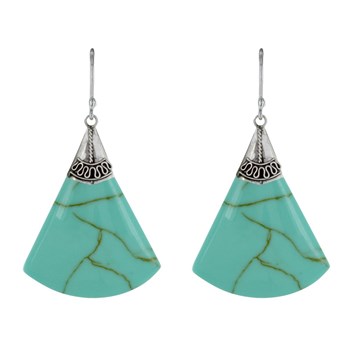 925 Sterling Silver Earrings Turquoise Color Fan