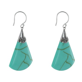 925 Sterling Silver Earrings Turquoise Color Fan