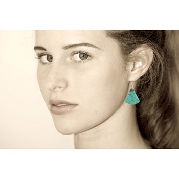 925 Sterling Silver Earrings Turquoise Color Fan